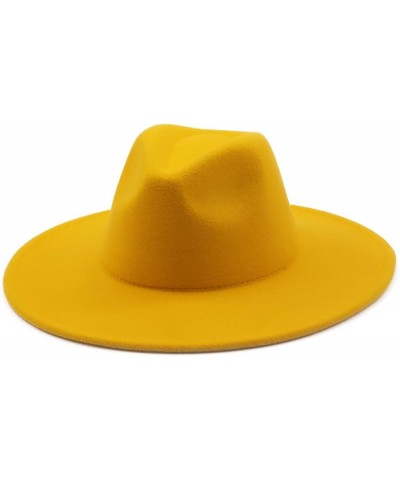 Winter Wool Solid Classic Fedoras Cap Men Women Panama Jazz Hat Wide Brim Big Fedoras 56-58CM Yellow $26.58 Fedoras