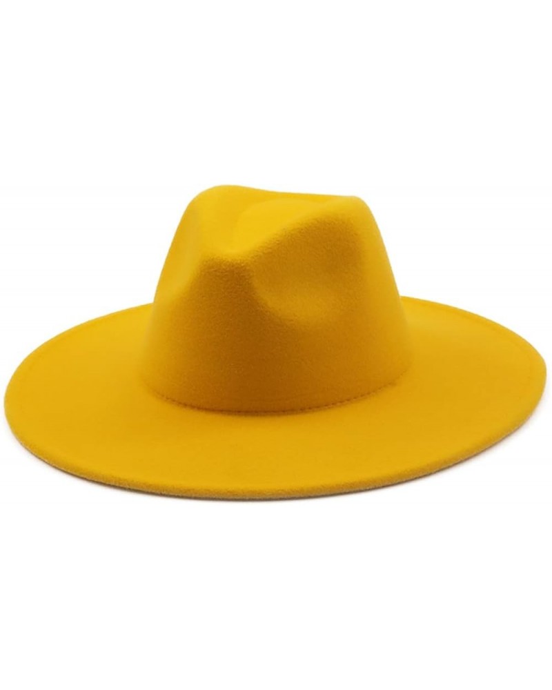 Winter Wool Solid Classic Fedoras Cap Men Women Panama Jazz Hat Wide Brim Big Fedoras 56-58CM Yellow $26.58 Fedoras