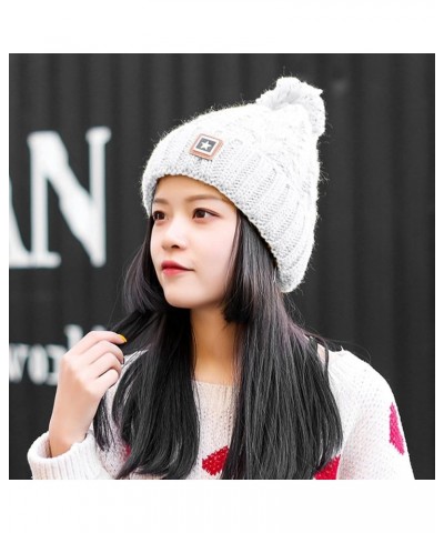 Women's Rib Knit Cap All- Knitted Plush Warm Cute Hat Cycling Baseball Caps White $11.33 Rain Hats