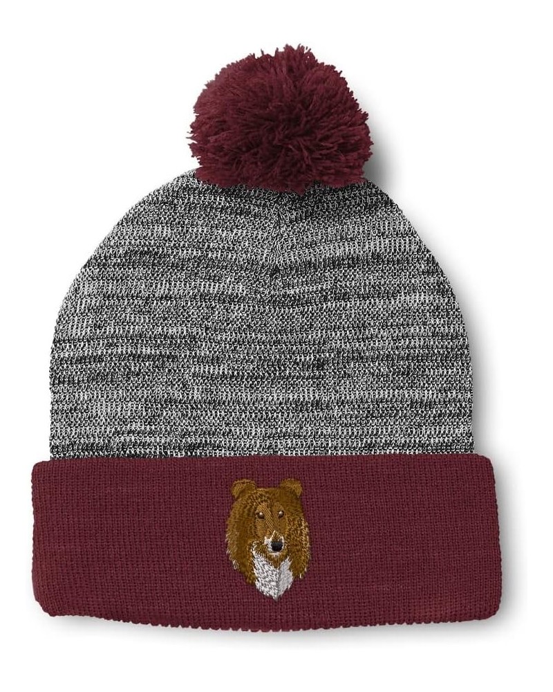 Custom Pom Pom Beanies for Women Rough Collie Head Embroidery Skull Cap Winter Hats for Men Acrylic 1 Size Heather Gray Burgu...