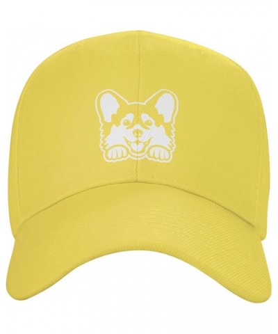 Corgi Peeking Hat Baseball Cap Fashion Dad Hat Curved Brim Snapback Caps for Men Women Yellow $10.61 Sun Hats