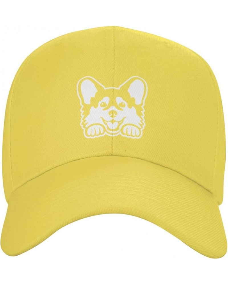 Corgi Peeking Hat Baseball Cap Fashion Dad Hat Curved Brim Snapback Caps for Men Women Yellow $10.61 Sun Hats