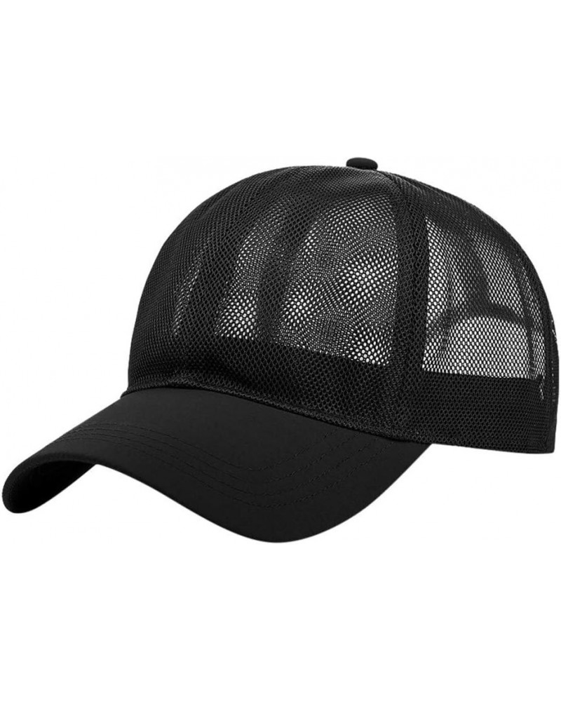 Plain Trucker Cap Men's Classics Retro Trucker Hat Low-Profile Classic Adjustable Snapback Hat | Mesh Back Cap Black $5.76 Ra...