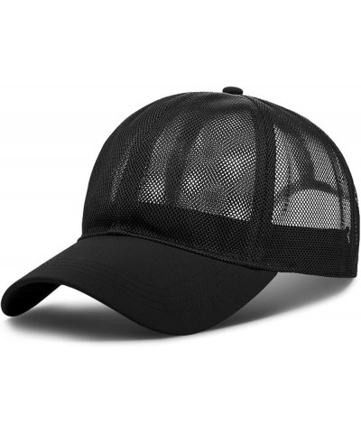 Plain Trucker Cap Men's Classics Retro Trucker Hat Low-Profile Classic Adjustable Snapback Hat | Mesh Back Cap Black $5.76 Ra...