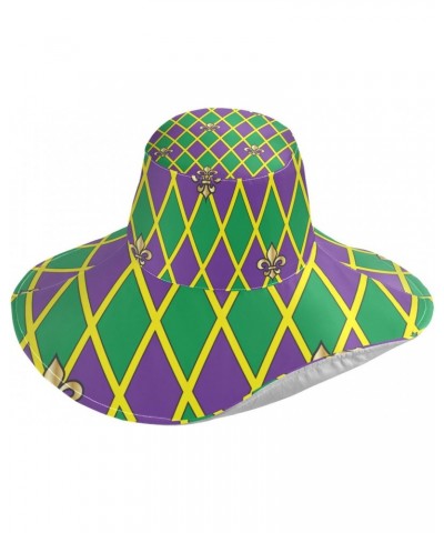 Sun Beach Hat Mardi Gras Pattern Wide Brimmed Sunhats with Chin Strap Summer Hat UV Protection Cap for Women Fishing Camping ...