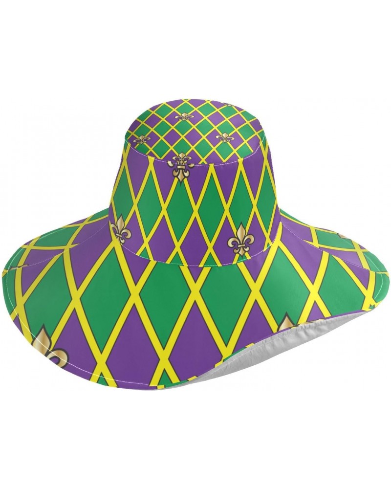 Sun Beach Hat Mardi Gras Pattern Wide Brimmed Sunhats with Chin Strap Summer Hat UV Protection Cap for Women Fishing Camping ...