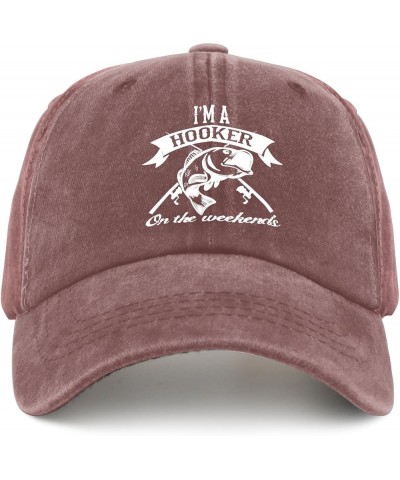 I'm A Hooker On The Weekends Trucker Hat Funny Hat Pigment Black Funny Hats Gifts for Dad Golf Caps Wine Red $11.65 Bucket Hats