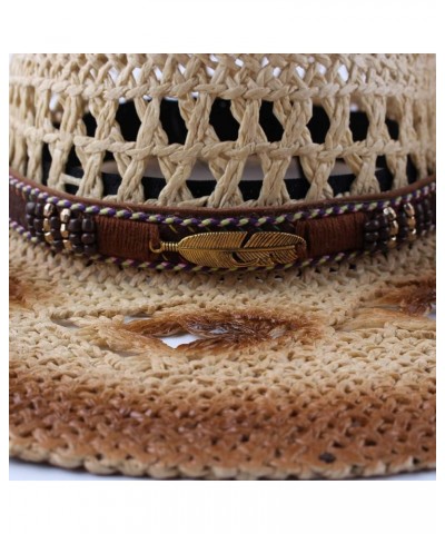 Men Women's Woven Straw Cowboy Cowgirl Hat Hollow Western Outback Sun Visors Wide Brim Kaqi $15.48 Cowboy Hats