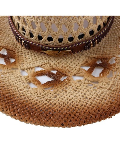 Men Women's Woven Straw Cowboy Cowgirl Hat Hollow Western Outback Sun Visors Wide Brim Kaqi $15.48 Cowboy Hats