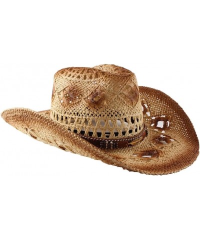 Men Women's Woven Straw Cowboy Cowgirl Hat Hollow Western Outback Sun Visors Wide Brim Kaqi $15.48 Cowboy Hats