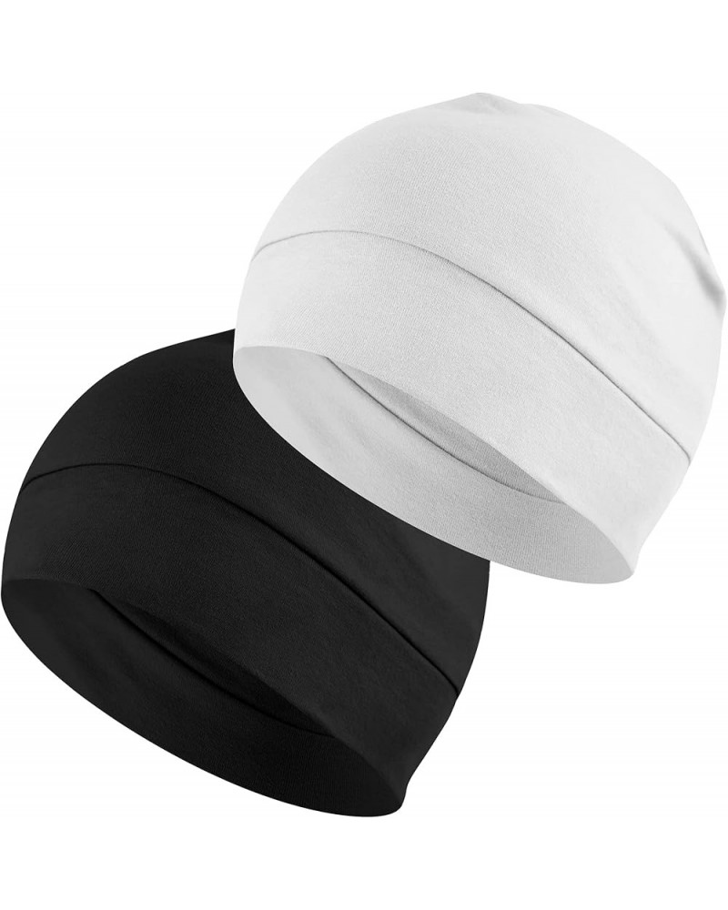 Cotton Skull Caps for Men Women,2-Pack Lightweight Beanie Sleep Hats Breathable Helmet Liner Black & White $7.41 Skullies & B...