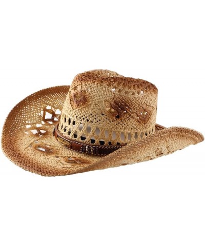 Men Women's Woven Straw Cowboy Cowgirl Hat Hollow Western Outback Sun Visors Wide Brim Kaqi $15.48 Cowboy Hats