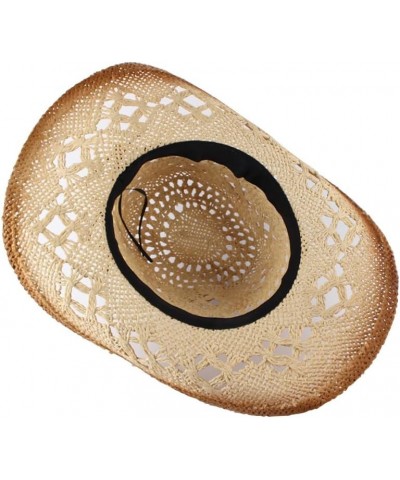 Men Women's Woven Straw Cowboy Cowgirl Hat Hollow Western Outback Sun Visors Wide Brim Kaqi $15.48 Cowboy Hats