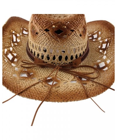 Men Women's Woven Straw Cowboy Cowgirl Hat Hollow Western Outback Sun Visors Wide Brim Kaqi $15.48 Cowboy Hats