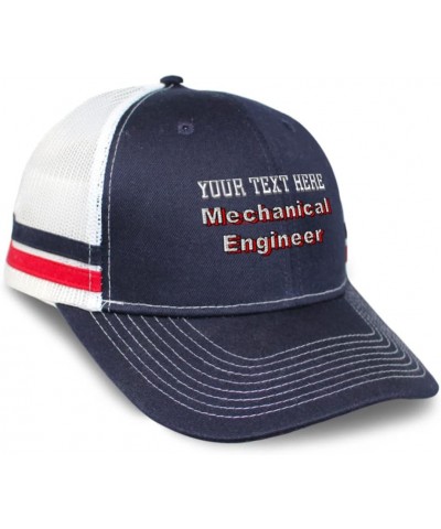 Custom Trucker Hat Baseball Cap Mechanical Engineer Engineering Cotton Science Dad Hats for Men & Women Navy White Stripes Pe...