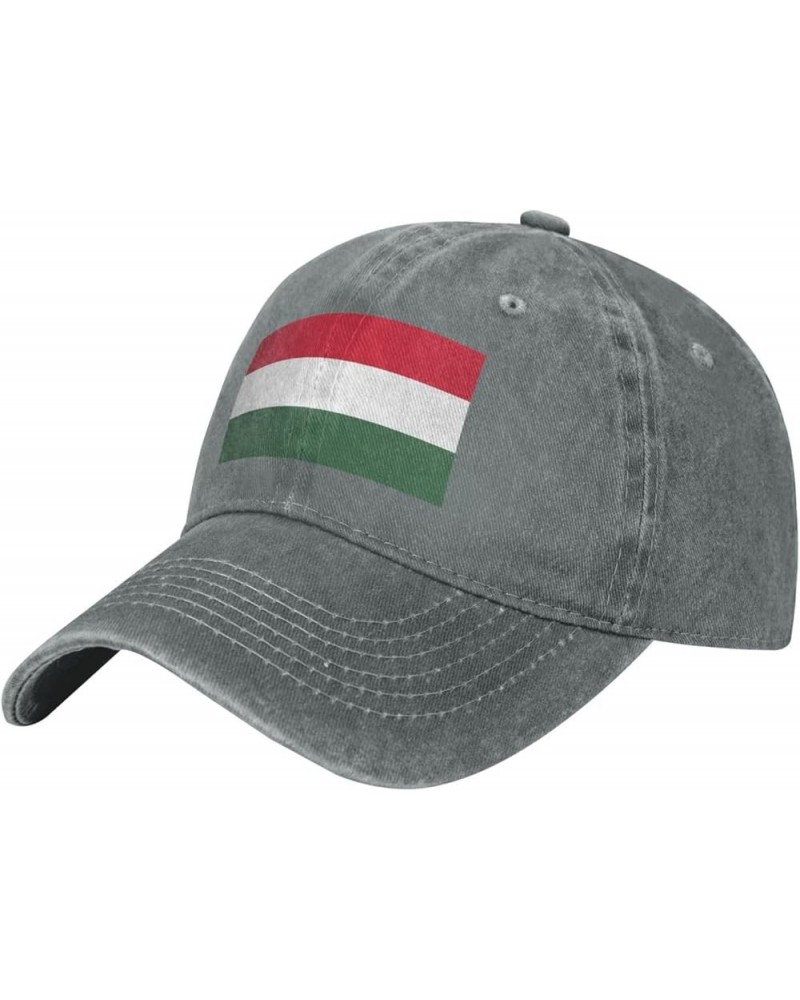 Flag of Hungary Washed Cowboy Baseball Cap for Adults - Stylish and Breathable Hat with Adjustable Strap Gray $11.03 Cowboy Hats