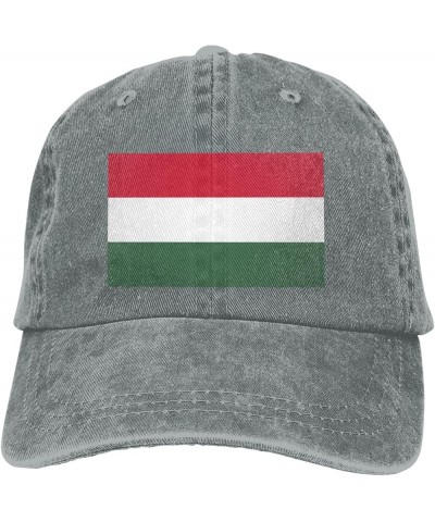 Flag of Hungary Washed Cowboy Baseball Cap for Adults - Stylish and Breathable Hat with Adjustable Strap Gray $11.03 Cowboy Hats