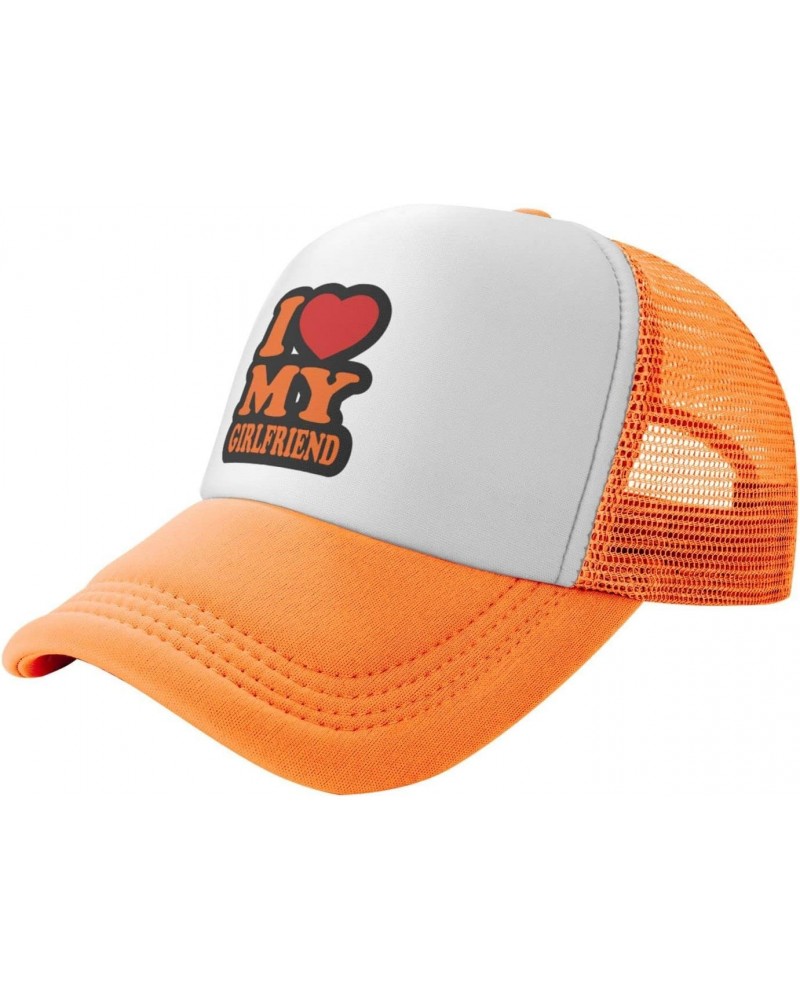 I Love My Girlfriend Baseball Hats for Men Adjustable Gift for Women Trucker Cap Orange $10.68 Baseball Caps