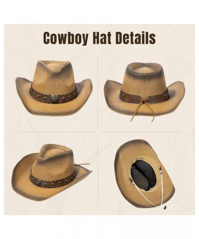 Men & Women's Woven Straw Cowboy Hat w/Hat Band Brown Star $23.31 Cowboy Hats