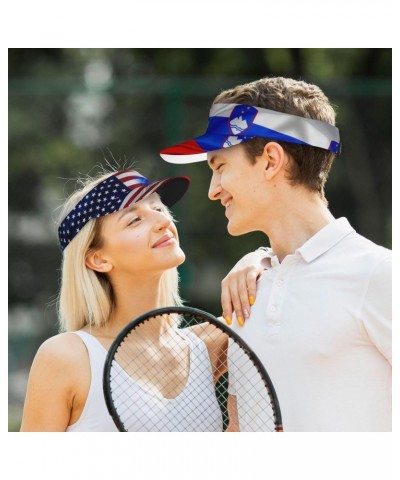 Sun Visors Slovenia America Flag Sunscreen Sport Baseball Empty Top for Women Men Black $12.16 Visors