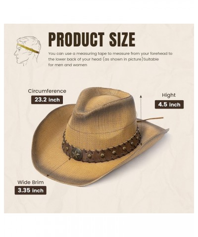 Men & Women's Woven Straw Cowboy Hat w/Hat Band Brown Star $23.31 Cowboy Hats