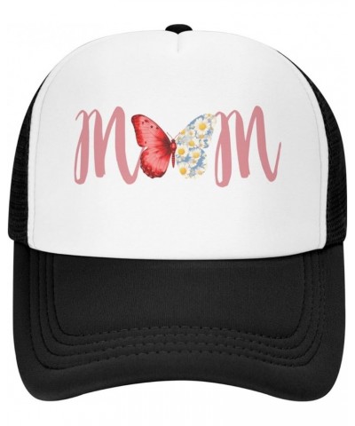 MOM Red Butterfly Daisy Mesh Baseball Cap, Mothers Day Adjustable Trucker Hat Snapback Mom Hat for Women Black $13.21 Basebal...