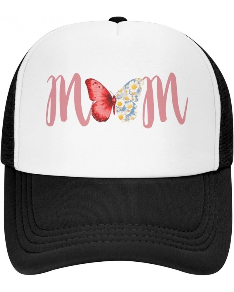 MOM Red Butterfly Daisy Mesh Baseball Cap, Mothers Day Adjustable Trucker Hat Snapback Mom Hat for Women Black $13.21 Basebal...