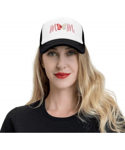 MOM Red Butterfly Daisy Mesh Baseball Cap, Mothers Day Adjustable Trucker Hat Snapback Mom Hat for Women Black $13.21 Basebal...