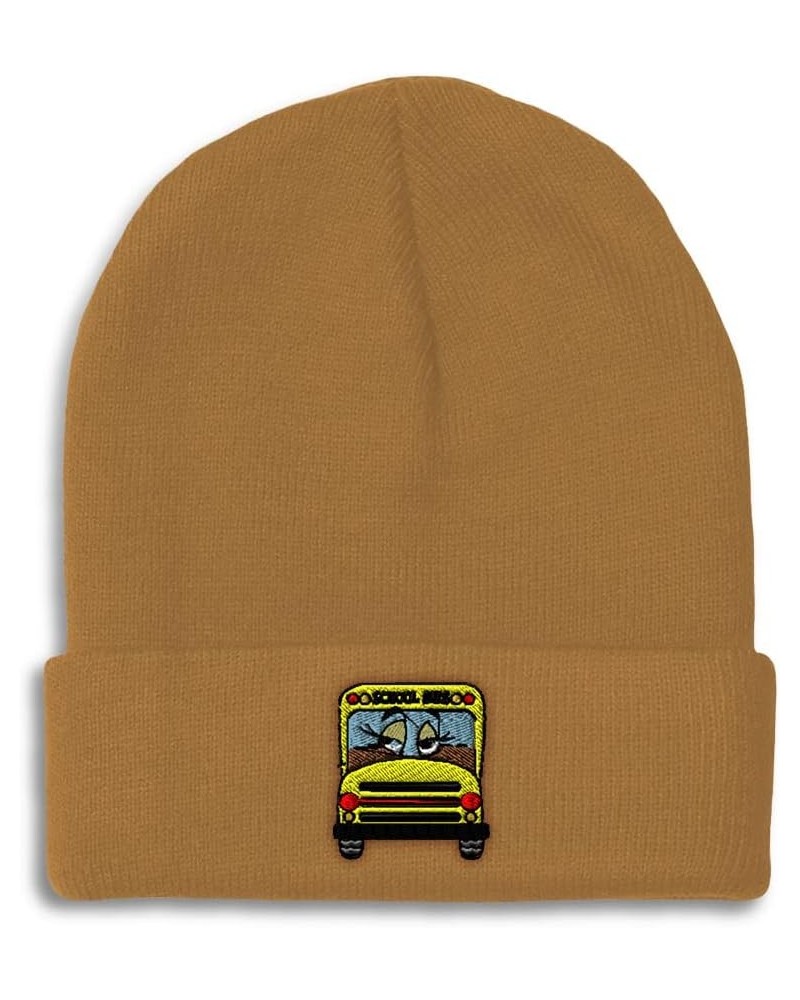 Custom Beanies for Men School Bus Girl Embroidery Bus Winter Hats for Women Acrylic Skull Cap 1 Size Khaki Design Only $12.70...