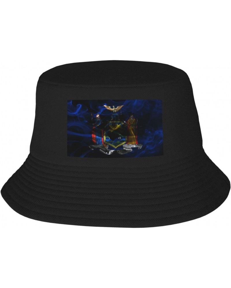 Smoke Flag of New York Bucket Hat for Men Women Outdoor Summer Beach Travel Fishing Cap Black $15.18 Bucket Hats