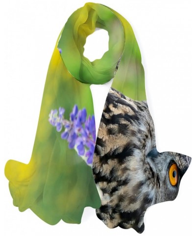 Eagle Owl in wild nature in spring time Silk Scarf Shawl Wrap for Women Girls $13.49 Scarves