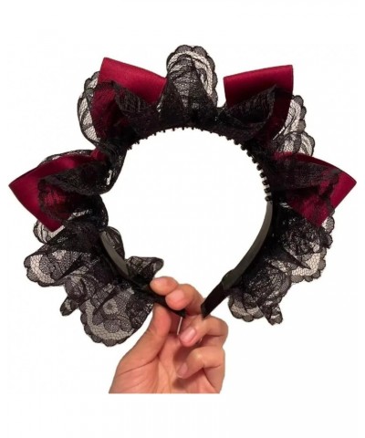 Gothic Bowknot Headband Pleated Lace Decor Hair Hoop Christmas Party Headpiece Cosplay Character For Teens Pleated Lace Headb...