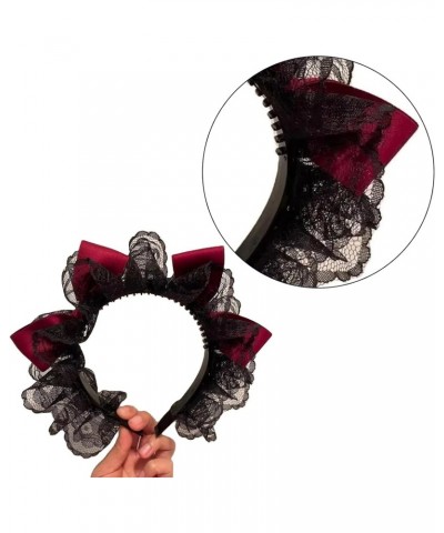 Gothic Bowknot Headband Pleated Lace Decor Hair Hoop Christmas Party Headpiece Cosplay Character For Teens Pleated Lace Headb...