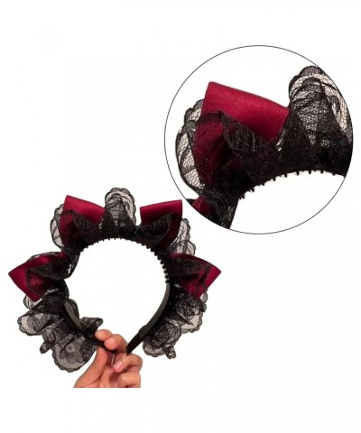 Gothic Bowknot Headband Pleated Lace Decor Hair Hoop Christmas Party Headpiece Cosplay Character For Teens Pleated Lace Headb...