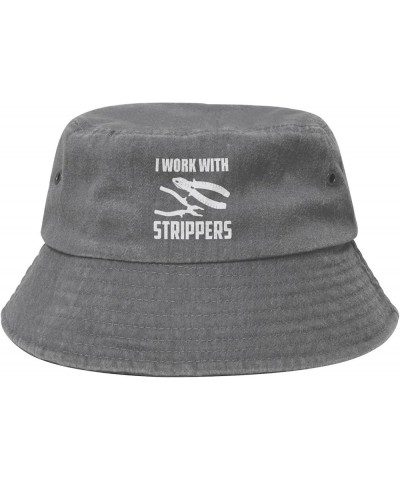 I Work with Strippers Bucket Hat for Men Women Summer Travel Beach Cap Fishing Hat Black Gray $10.52 Bucket Hats