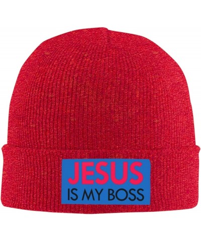 Christian Knit Hat Jesus is My Boss Knit Cap Christ 2024 Warm Winter Cap for Men Women Funny Fashion Beanie Hat Red $11.87 Sk...