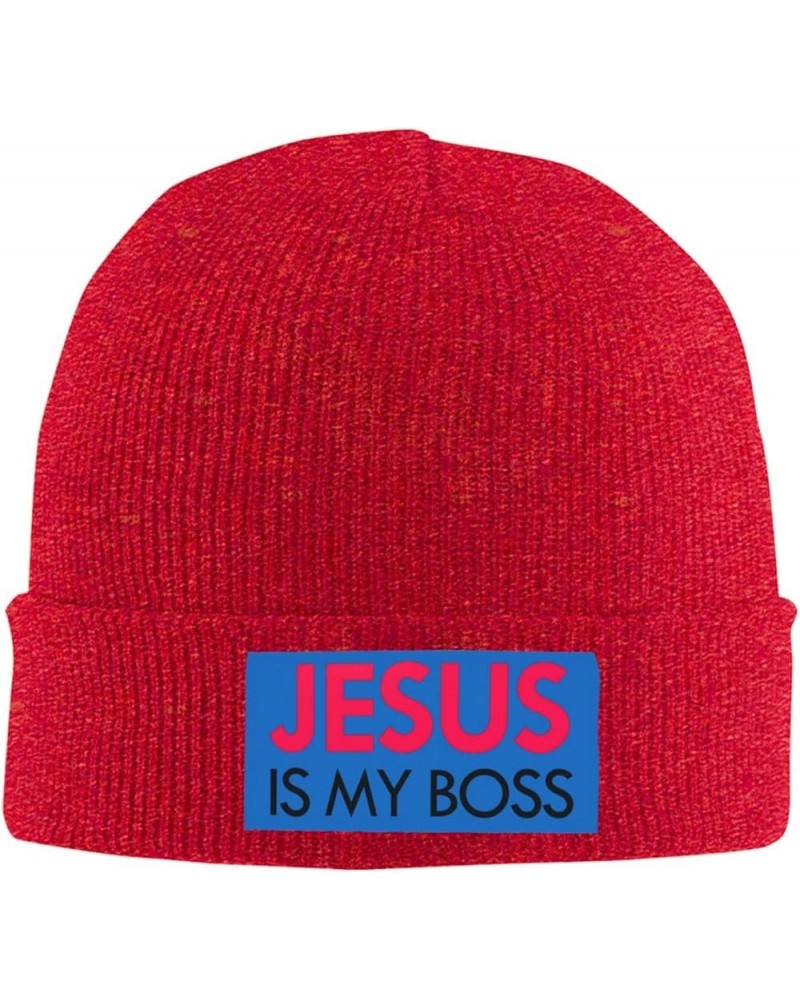 Christian Knit Hat Jesus is My Boss Knit Cap Christ 2024 Warm Winter Cap for Men Women Funny Fashion Beanie Hat Red $11.87 Sk...