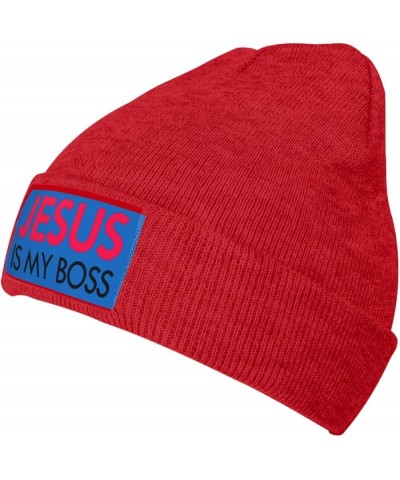 Christian Knit Hat Jesus is My Boss Knit Cap Christ 2024 Warm Winter Cap for Men Women Funny Fashion Beanie Hat Red $11.87 Sk...