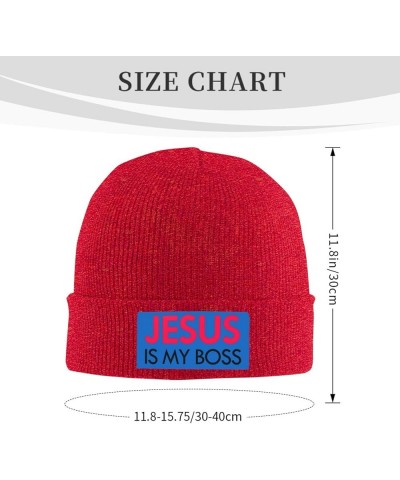 Christian Knit Hat Jesus is My Boss Knit Cap Christ 2024 Warm Winter Cap for Men Women Funny Fashion Beanie Hat Red $11.87 Sk...