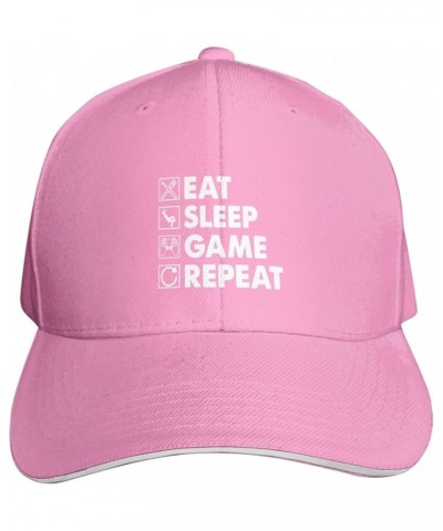 Eat Sleep Game Repeat Baseball Cap for Men Women Trucker Hat Adjustable Sports Hats Casual Caps Pink $8.88 Baseball Caps