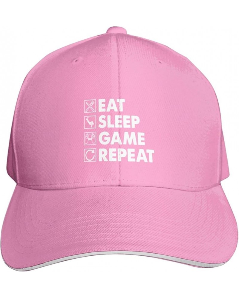 Eat Sleep Game Repeat Baseball Cap for Men Women Trucker Hat Adjustable Sports Hats Casual Caps Pink $8.88 Baseball Caps