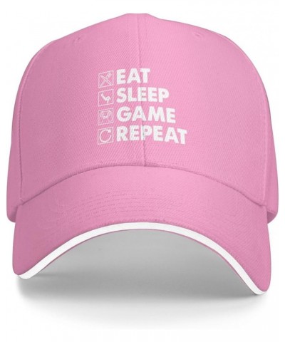 Eat Sleep Game Repeat Baseball Cap for Men Women Trucker Hat Adjustable Sports Hats Casual Caps Pink $8.88 Baseball Caps