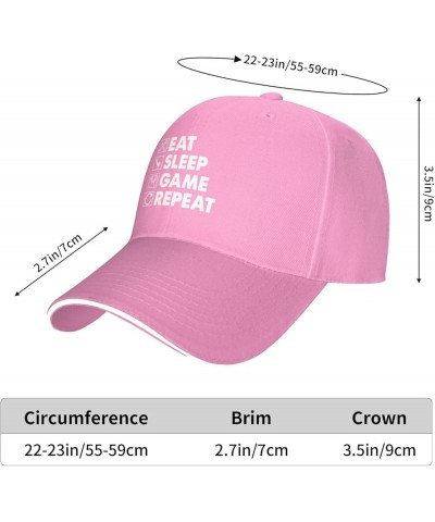 Eat Sleep Game Repeat Baseball Cap for Men Women Trucker Hat Adjustable Sports Hats Casual Caps Pink $8.88 Baseball Caps