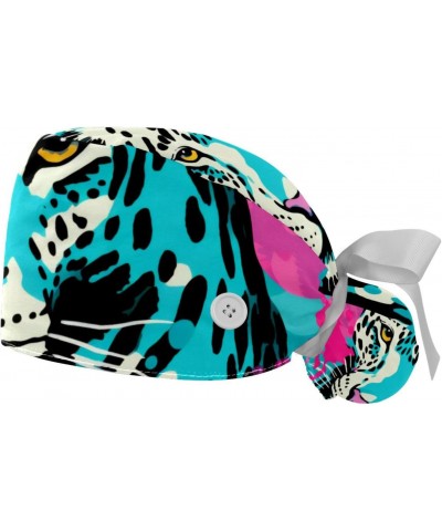 Adjustable Surgical Caps with Button, 2 Psc Scrub Caps Ponytail Holder Working Caps for Women Long Hair, Animal Leopard $9.51...