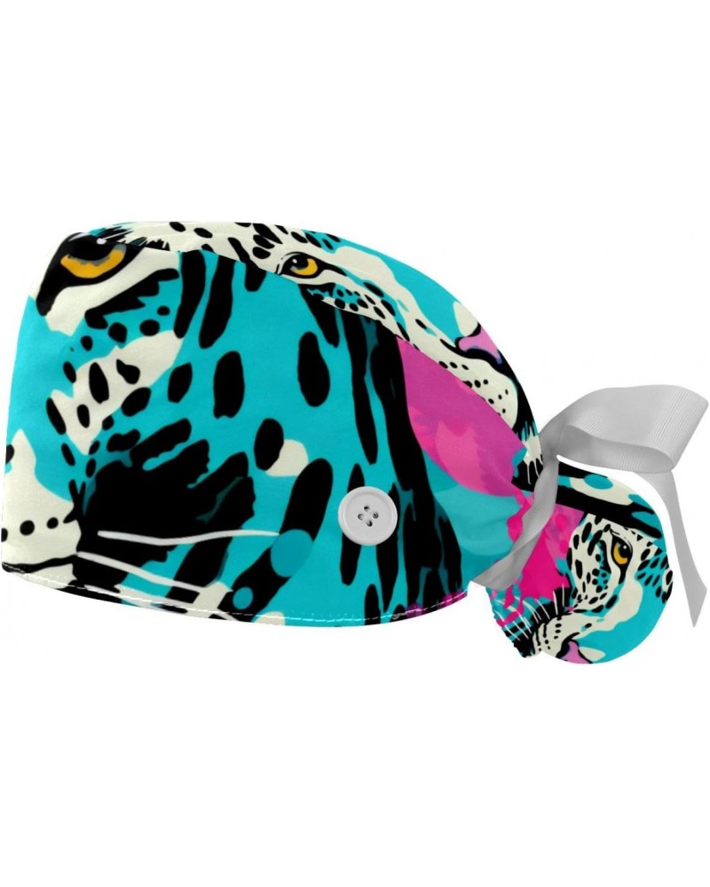 Adjustable Surgical Caps with Button, 2 Psc Scrub Caps Ponytail Holder Working Caps for Women Long Hair, Animal Leopard $9.51...