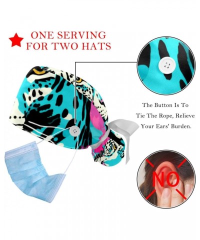 Adjustable Surgical Caps with Button, 2 Psc Scrub Caps Ponytail Holder Working Caps for Women Long Hair, Animal Leopard $9.51...