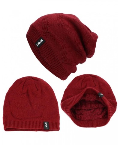 Trendy Warm Ski Cap Womens Pullover Caps Ladies Knitted Hats Open Cotton Pile Caps Ear Guards Warm Memorial Day Red-c $9.83 S...