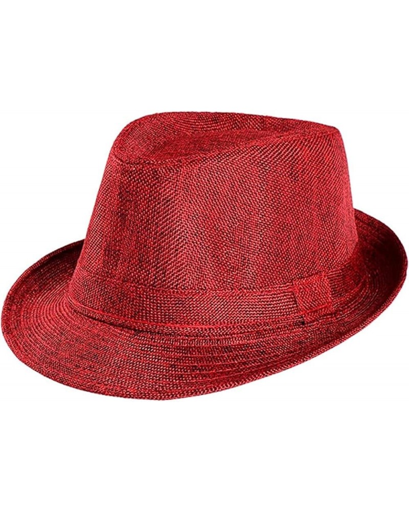 Unisex Fashion Fedora Wide Brimmed Bowling Gentleman Elegant Jazz Church Red One Size $12.18 Fedoras