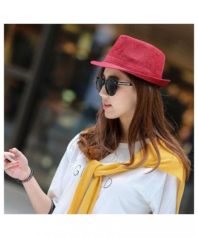 Unisex Fashion Fedora Wide Brimmed Bowling Gentleman Elegant Jazz Church Red One Size $12.18 Fedoras