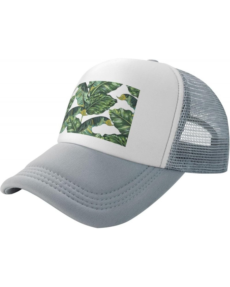 Tropical Rainforest Leaves Gray Mesh Baseball Cap Sun Visor Hat Womens Men,Sun Hats Sport Cap Trucker Hat Tropical Palm Leave...